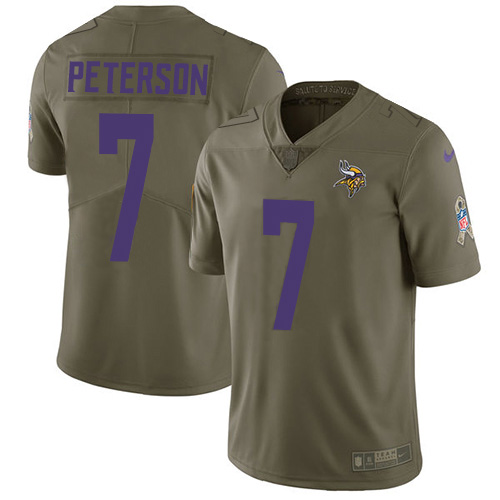 Minnesota Vikings #7 Patrick Peterson Olive Men's Stitched Limited 2017 Salute To Service Jersey Men's