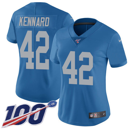 Detroit Lions #42 Devon Kennard Blue Throwback Women's Stitched 100th Season Vapor Untouchable Limited Jersey Womens