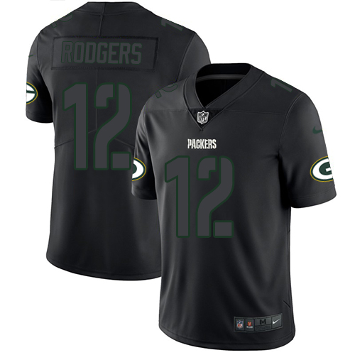 Packers #12 Aaron Rodgers Black Men's Stitched Limited Rush Impact Jersey