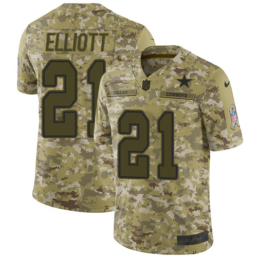 Cowboys #21 Ezekiel Elliott Camo Men's Stitched Limited 2018 Salute To Service Jersey