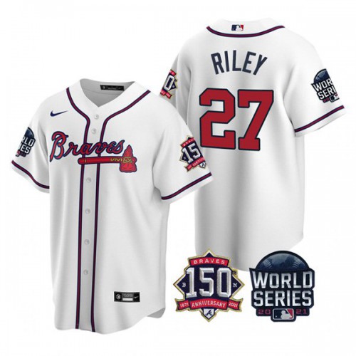 Atlanta Atlanta Braves #27 Austin Riley Men's 150th Anniversary 2021 World Series Game Jersey - White Men's