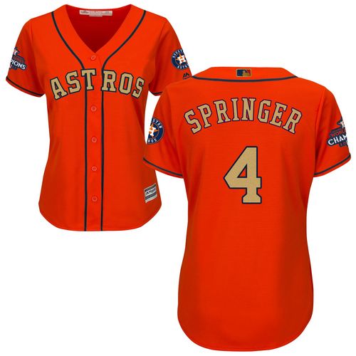 Houston Astros #4 George Springer Orange 2018 Gold Program Cool Base Women's Stitched Jersey Womens