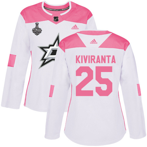 Adidas Dallas Stars #25 Joel Kiviranta White/Pink Authentic Fashion Women's 2020 Stanley Cup Final Stitched Jersey Womens