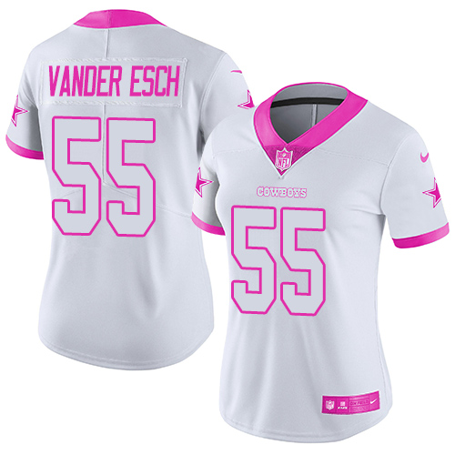 Cowboys #55 Leighton Vander Esch White/Pink Women's Stitched Limited Rush Fashion Jersey