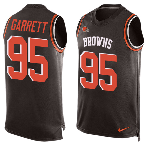 Browns #95 Myles Garrett Brown Team Color Men's Stitched Limited Tank Top Jersey