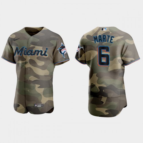 Miami Miami Marlins #6 Starling Marte Men's 2021 Armed Forces Day Authentic Jersey -Camo Men's