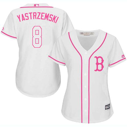 Boston Red Sox #8 Carl Yastrzemski White/Pink Fashion Women's Stitched Jersey Womens