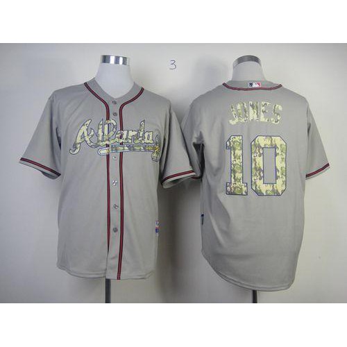 Atlanta Braves #10 Chipper Jones Grey USMC Cool Base Stitched Jersey Men's