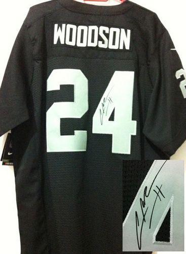 Raiders #24 Charles Woodson Black Team Color Men's Stitched Elite Autographed Jersey