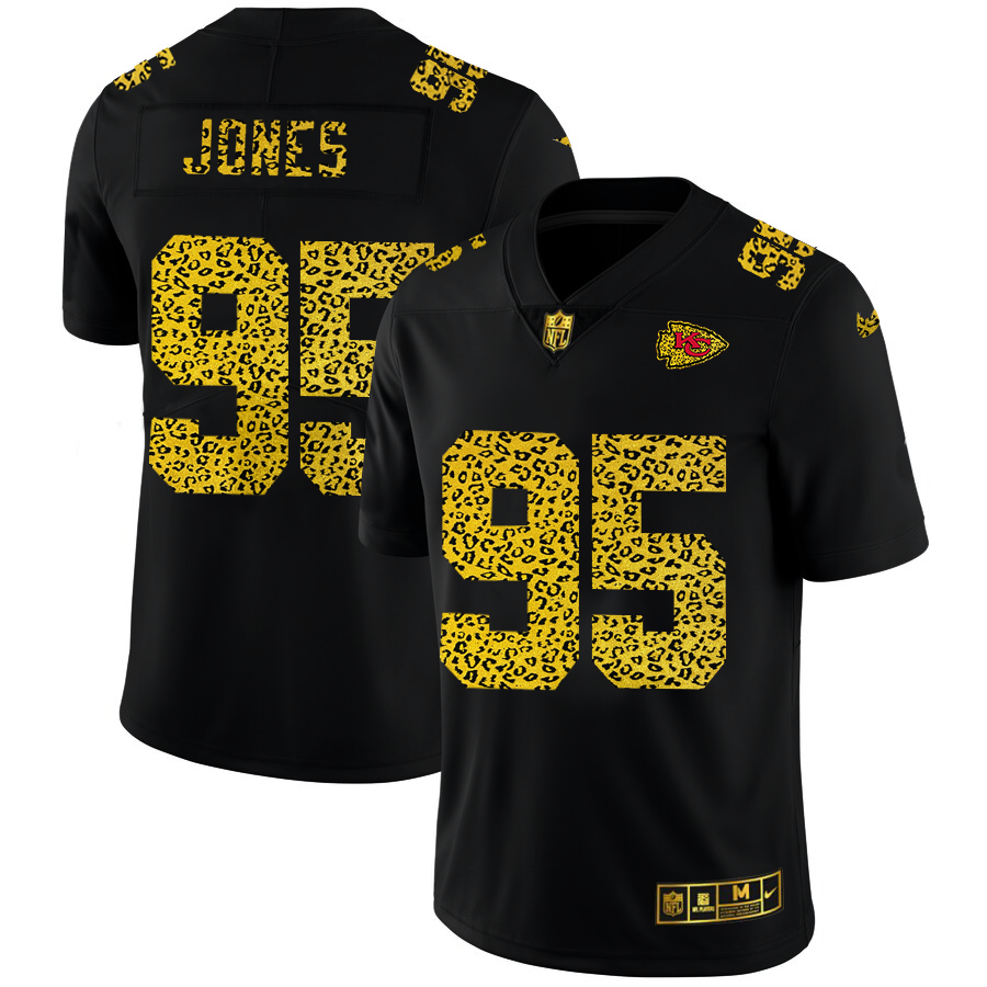 Kansas City Chiefs #95 Chris Jones Men's Leopard Print Fashion Vapor Limited Jersey Black
