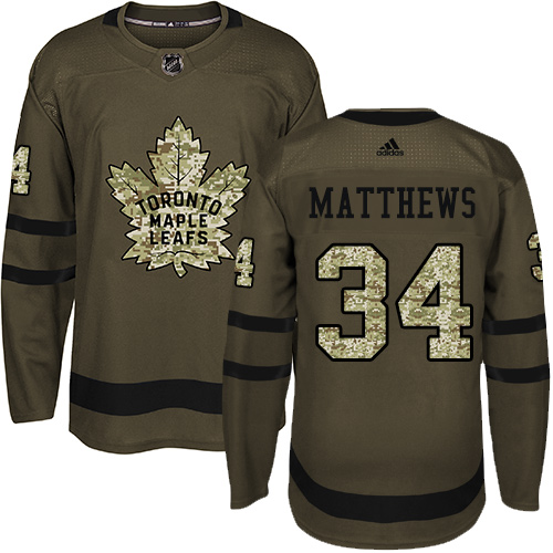 Adidas Maple Toronto Maple Leafs #34 Auston Matthews Green Salute to Service Stitched Youth Jersey Youth