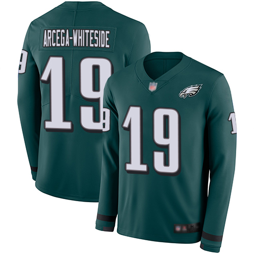 Philadelphia Eagles #19 JJ Arcega-Whiteside Midnight Green Team Color Men's Stitched Limited Therma Long Sleeve Jersey Men's