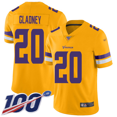 Minnesota Vikings #20 Jeff Gladney Gold Men's Stitched Limited Inverted Legend 100th Season Jersey Men's