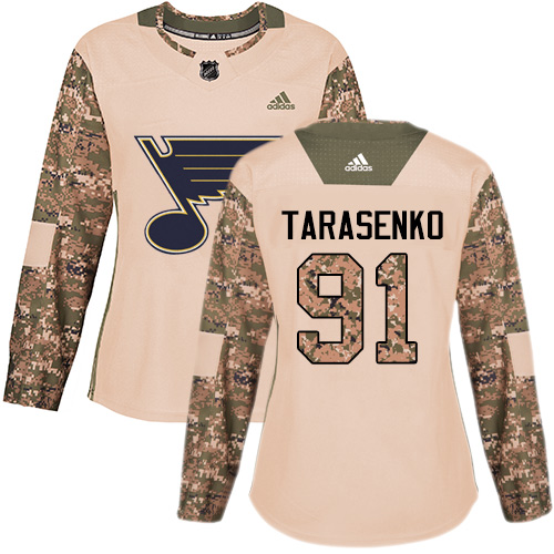 Adidas St. Louis Blues #91 Vladimir Tarasenko Camo Authentic 2017 Veterans Day Women's Stitched Jersey Womens