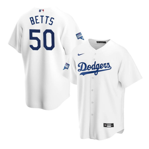 Men's Youth Women's Los Angeles Dodgers 50 Replica White 2020 World Series Champions Home Patch Mookie Betts Jersey