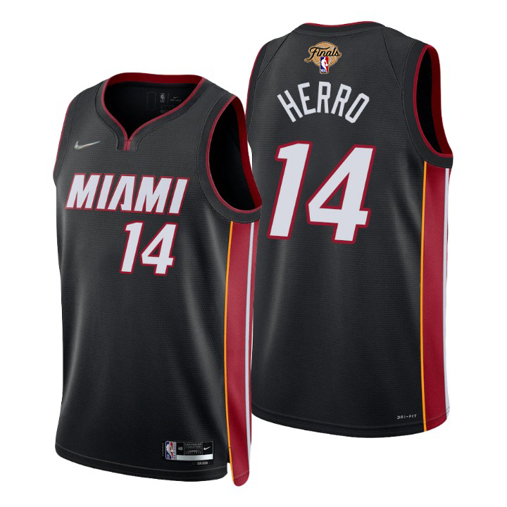 Heat #14 Tyler Herro Black 2023 Finals Patch 75th Anniversary Diamond Swingman Jersey - Icon Edition