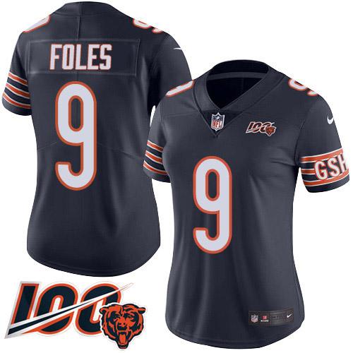 Chicago Bears #9 Nick Foles Navy Blue Team Color Women's Stitched 100th Season Vapor Untouchable Limited Jersey Womens