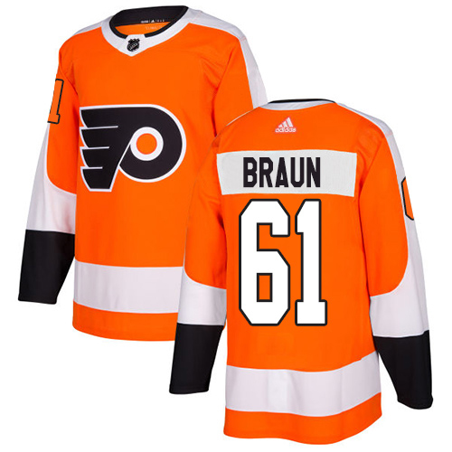 Adidas Philadelphia Flyers #61 Justin Braun Orange Home Authentic Stitched Youth Jersey Youth