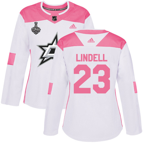 Adidas Dallas Stars #23 Esa Lindell White/Pink Authentic Fashion Women's 2020 Stanley Cup Final Stitched Jersey Womens