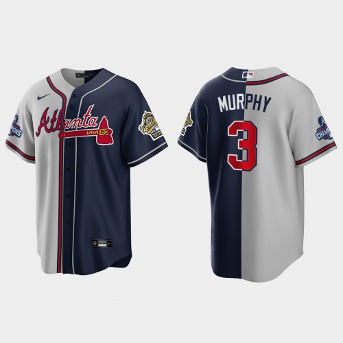 Atlanta Atlanta Braves #3 Dale Murphy Men's 2021 World Series Champions 1995 Throwback Split Gray Navy Stitched Jersey Men's