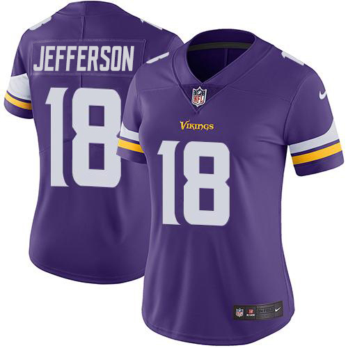 Vikings #18 Justin Jefferson Purple Team Color Women's Stitched Vapor Untouchable Limited Jersey