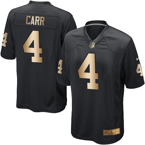 Raiders #4 Derek Carr Black Team Color Youth Stitched Elite Gold Jersey