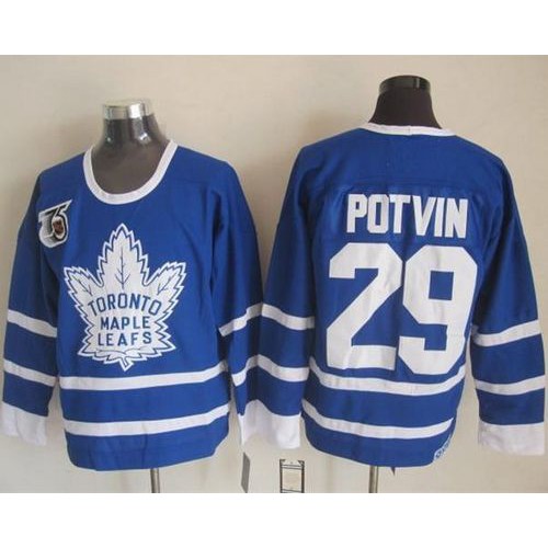 Maple Toronto Maple Leafs #29 Felix Potvin Blue 75th CCM Throwback Stitched Jersey Men's
