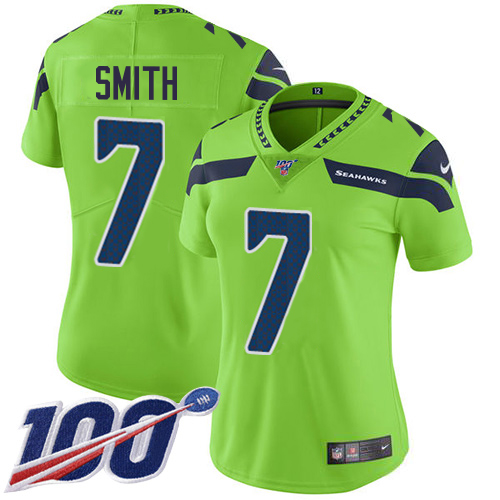 Seahawks #7 Geno Smith Green Women's Stitched Limited Rush 100th Season Jersey