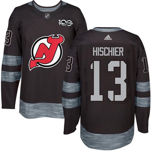 Adidas New Jersey Devils #13 Nico Hischier Black 1917-2017 100th Anniversary Stitched Jersey Men's