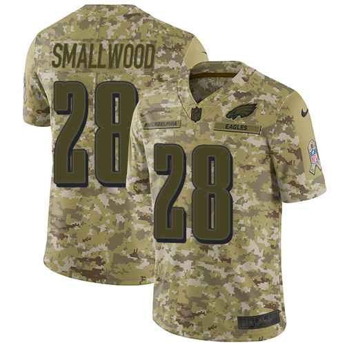 Philadelphia Eagles #28 Wendell Smallwood Camo Men's Stitched Limited 2018 Salute To Service Jersey Men's