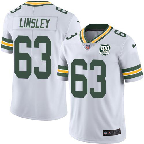 Green Bay Packers #63 Corey Linsley White Youth 100th Season Stitched Vapor Untouchable Limited Jersey Youth