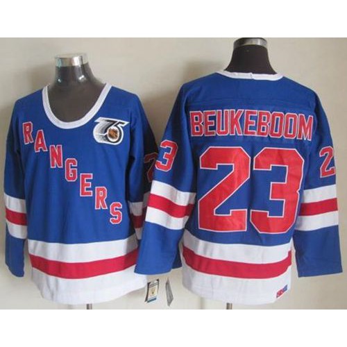 New York Rangers #23 Jeff Beukeboom Blue CCM 75TH Stitched Jersey Men's