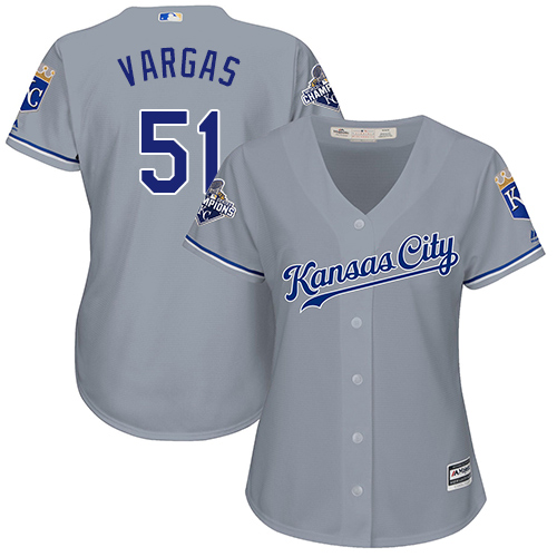 Kansas City Royals #51 Jason Vargas Grey Road Women's Stitched Jersey Womens