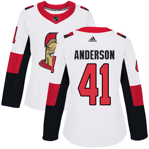 Adidas Ottawa Senators #41 Craig Anderson White Road Authentic Women's Stitched Jersey Womens