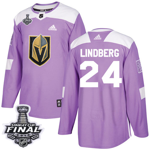 Adidas Golden Vegas Golden Knights #24 Oscar Lindberg Purple Authentic Fights Cancer 2018 Stanley Cup Final Stitched Jersey Men's