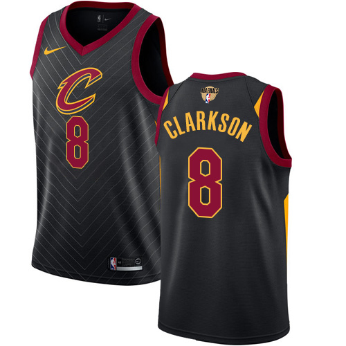 Cleveland Cavaliers #8 Jordan Clarkson Black The Finals Patch Swingman Statement Edition Jersey Mens