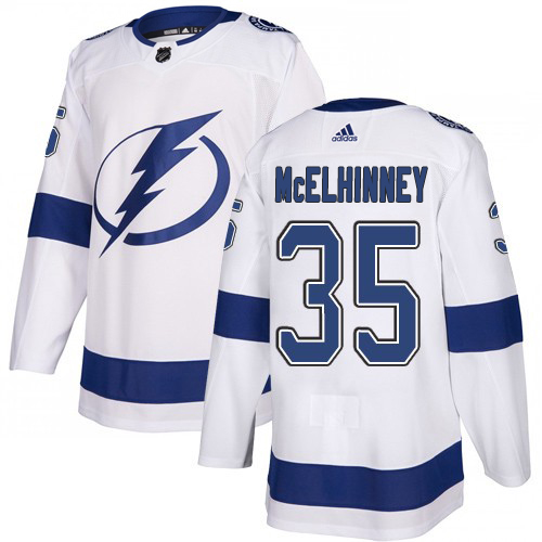 Adidas Tampa Bay Lightning #35 Curtis McElhinney White Road Authentic Stitched Jersey Men's