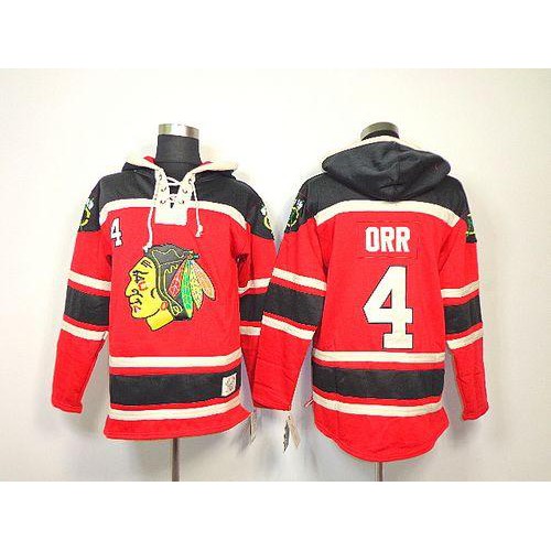 Chicago Blackhawks #4 Bobby Orr Red Sawyer Hooded Sweatshirt Stitched Jersey Men's