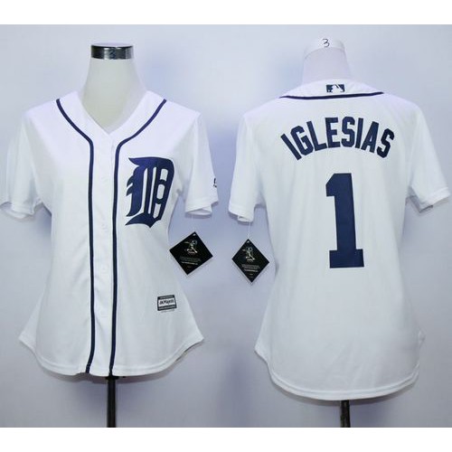 Detroit Tigers #1 Jose Iglesias White Home Women's Stitched Jersey Womens