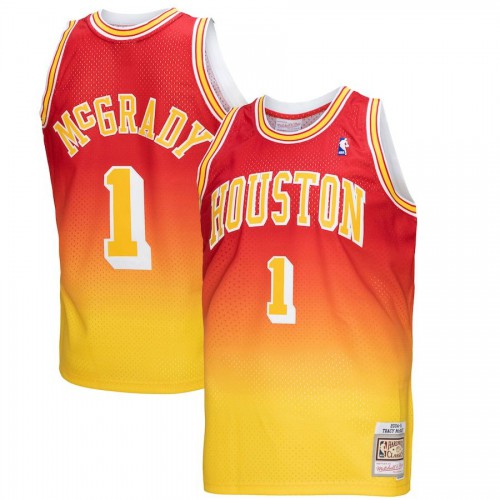 Houston Houston Rockets #1 Tracy McGrady Mitchell & Ness Mens Gold/Red 2004/05 Hardwood Classics Fadeaway Swingman Player Jersey Mens