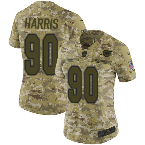 Miami Dolphins #90 Charles Harris Camo Women's Stitched Limited 2018 Salute to Service Jersey Womens
