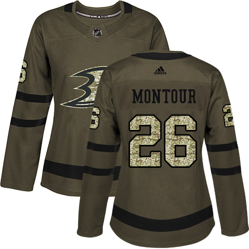 Adidas Anaheim Ducks #26 Brandon Montour Green Salute to Service Women's Stitched Jersey Womens