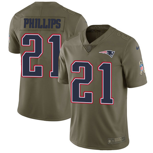 New England Patriots #21 Adrian Phillips Olive Youth Stitched Limited 2017 Salute To Service Jersey Youth
