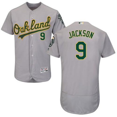 Oakland Athletics #9 Reggie Jackson Grey Flexbase Authentic Collection Stitched Jersey Men's