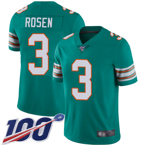 Miami Dolphins #3 Josh Rosen Aqua Green Alternate Men's Stitched 100th Season Vapor Limited Jersey Men's