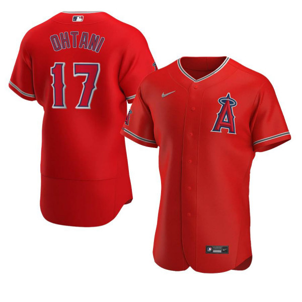 Men's Los Angeles Angels 17 Authentic 2020 Red Alternate Team Logo Shohei Ohtani Jersey
