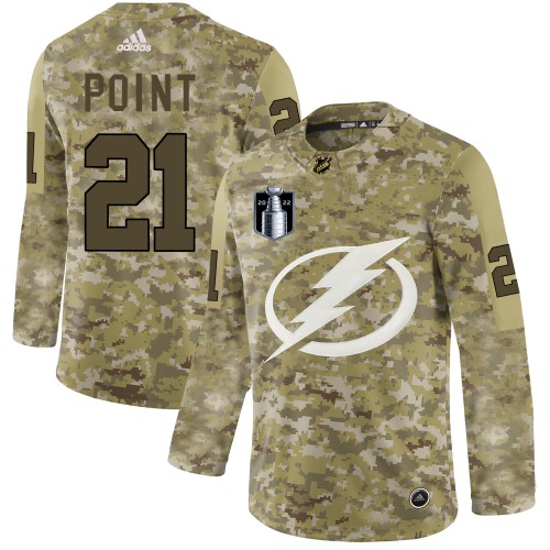 Adidas Tampa Bay Lightning #21 Brayden Point Camo 2022 Stanley Cup Final Patch Authentic Stitched Jersey Men's