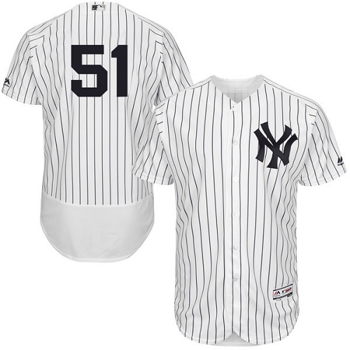 New York Yankees #51 Bernie Williams White Strip Flexbase Authentic Collection Stitched Jersey Men's