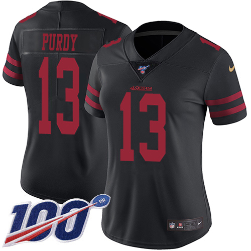 49ers #13 Brock Purdy Black Alternate Women's Stitched 100th Season Vapor Limited Jersey