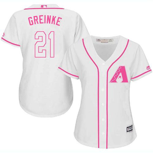 Arizona Diamondbacks #21 Zack Greinke White/Pink Fashion Women's Stitched Jersey Womens